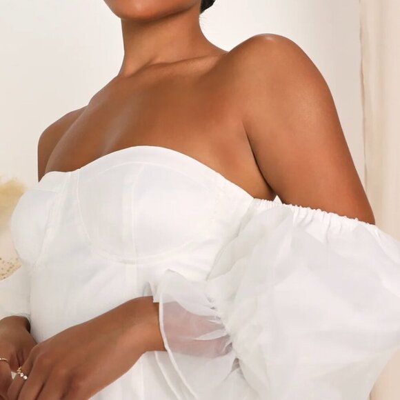 NWT Lulus True Excellence White Bustier Off -Shoulder Gown Sz M #410 - Picture 3 of 8